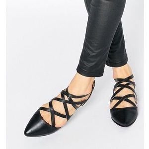 Black leather strappy flats